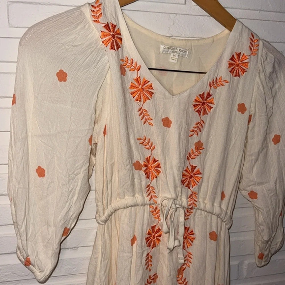 Chelsea & Violet Cream and Orange Floral Boho Dress, Girls Size Medium - Picture 5 of 8